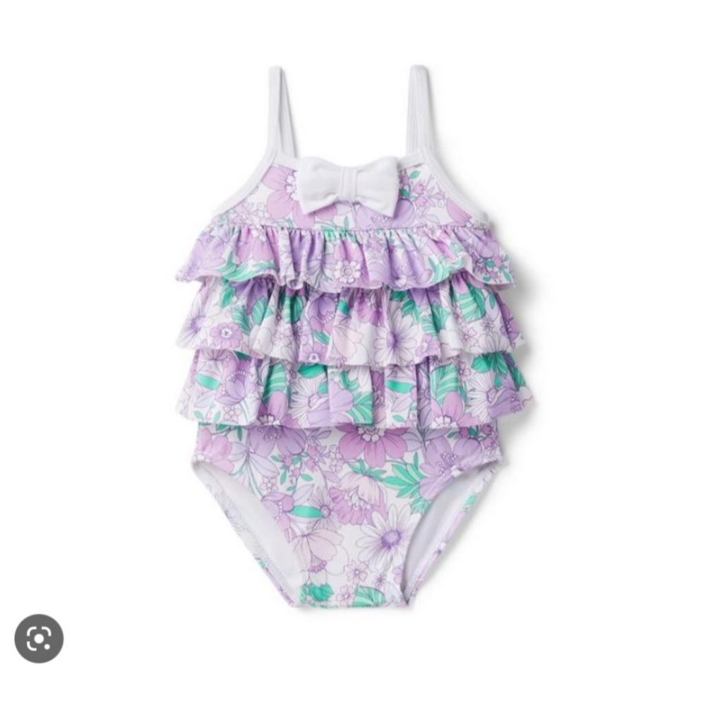 JANIE AND JACK BABY FLORAL RUFFLE PURPLE SWIMSUIT // SIZE 12-18 MONTHS